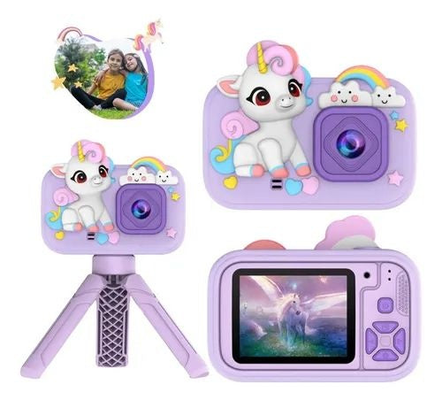 Camera foto copii unicorn mov cu trepied ecran 2 inch foto video
