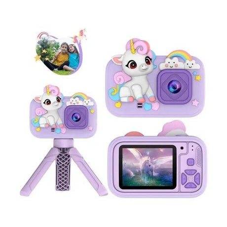 Camera foto copii unicorn mov cu trepied ecran 2 inch foto video