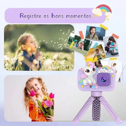 Camera foto copii unicorn mov cu trepied ecran 2 inch foto video