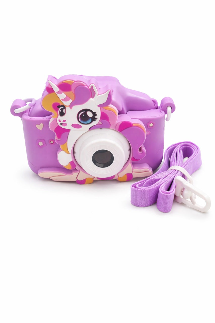 Camera foto copii unicorn mov, digitala, cu snur si cablu incarcare, 6+ ani