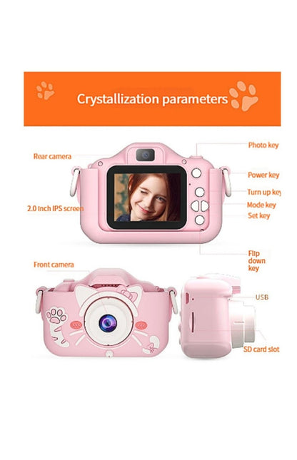 Camera foto digitala pentru copii 4800 MP, 8x zoom, model pisicuta roz, 13x12cm