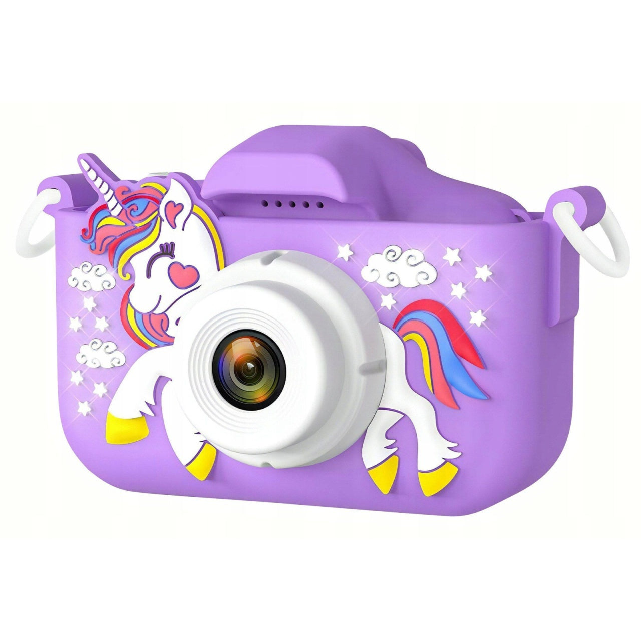 Camera foto digitala pentru copii 4800 MP, 8x zoom, model unicorn mov, 13x12cm