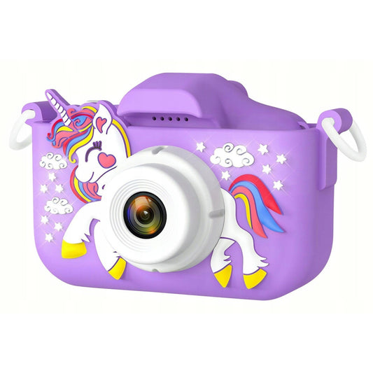 Camera foto digitala pentru copii 4800 MP, 8x zoom, model unicorn mov, 13x12cm