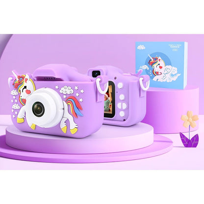 Camera foto digitala pentru copii 4800 MP, 8x zoom, model unicorn mov, 13x12cm