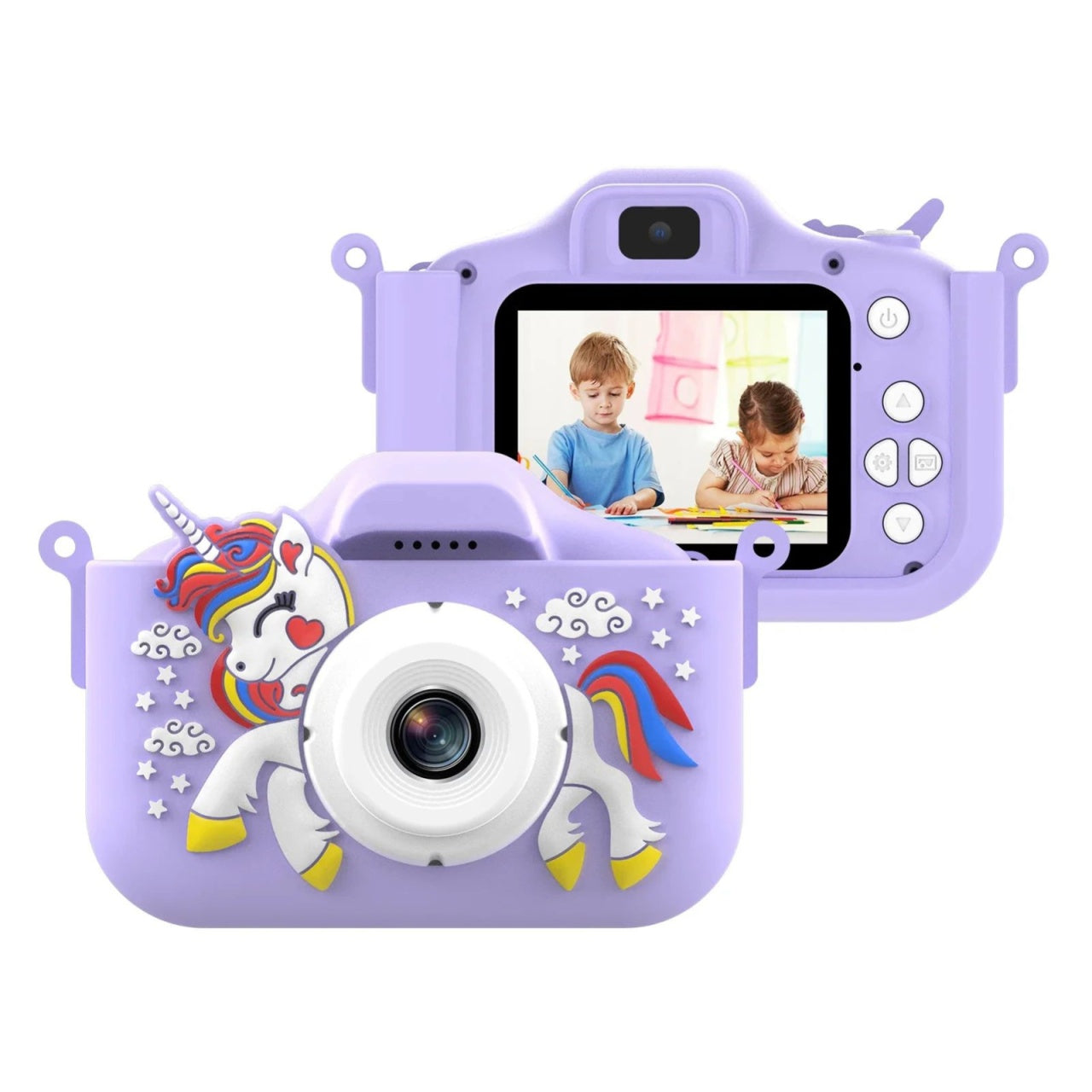 Camera foto digitala pentru copii 4800 MP, 8x zoom, model unicorn mov, 13x12cm