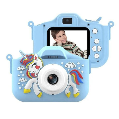 Camera foto digitala pentru copii 4800 MP, 8x zoom, model unicorn albastru, 13x12cm
