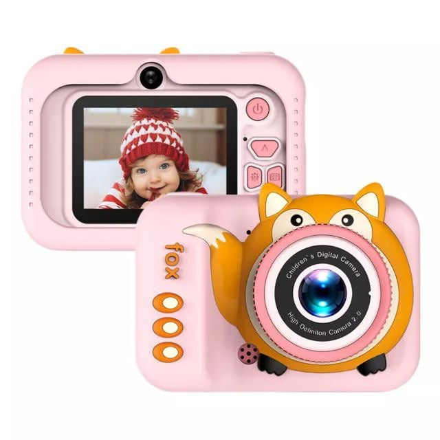 Camera foto digitala pentru copii 4800 MP, 8x zoom, model vulpita roz, 12x12cm
