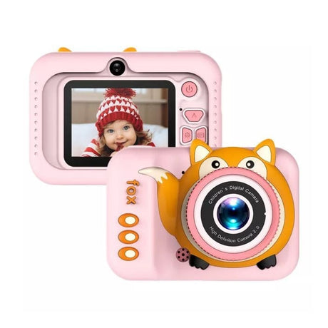 Camera foto digitala pentru copii 4800 MP, 8x zoom, model vulpita roz, 12x12cm