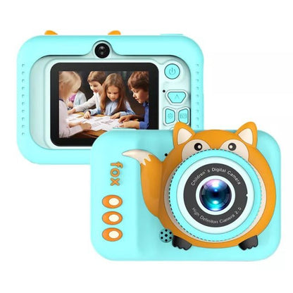 Camera foto digitala pentru copii 4800 MP, 8x zoom, model vulpita verde, 12x12cm