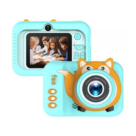 Camera foto digitala pentru copii 4800 MP, 8x zoom, model vulpita verde, 12x12cm