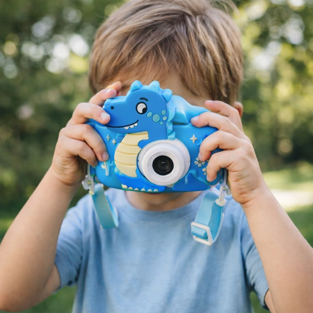 Camera foto digitala pentru copii, model dinozaur albastru