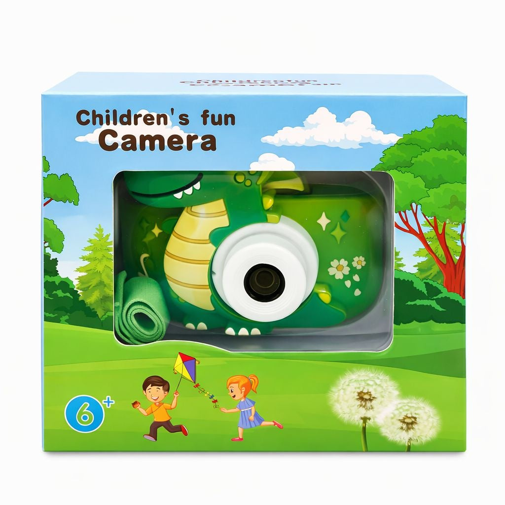 Camera foto digitala pentru copii, model dinozaur verde