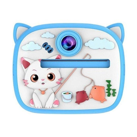 Camera foto instant pentru copii cu printare, design pisica albastru, reincarcabila USB