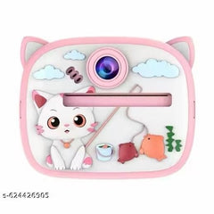 Camera foto instant pentru copii cu printare, design pisica roz, reincarcabila USB