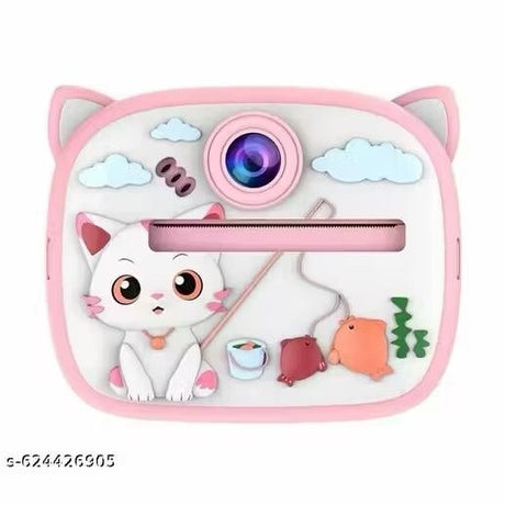 Camera foto instant pentru copii cu printare, design pisica roz, reincarcabila USB