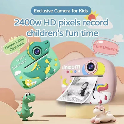 Camera Foto Instant pentru Copii cu Printare, Model Dinozaur Albastru, HD, Rola Hartie Inclusa