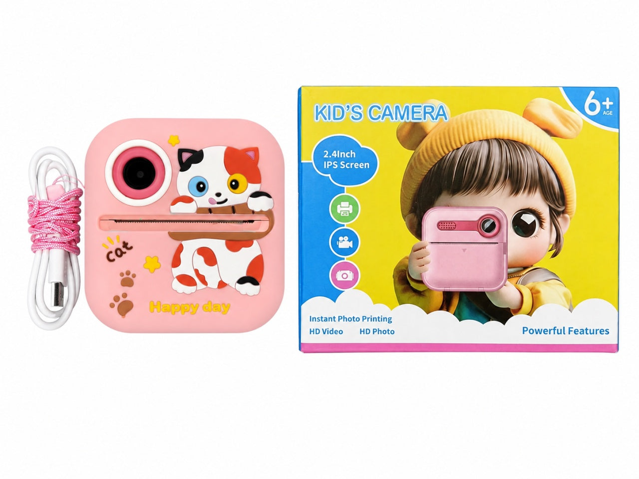 Camera Foto pentru Copii Happy Day, Roz, instant print, Educationala si Distractiva