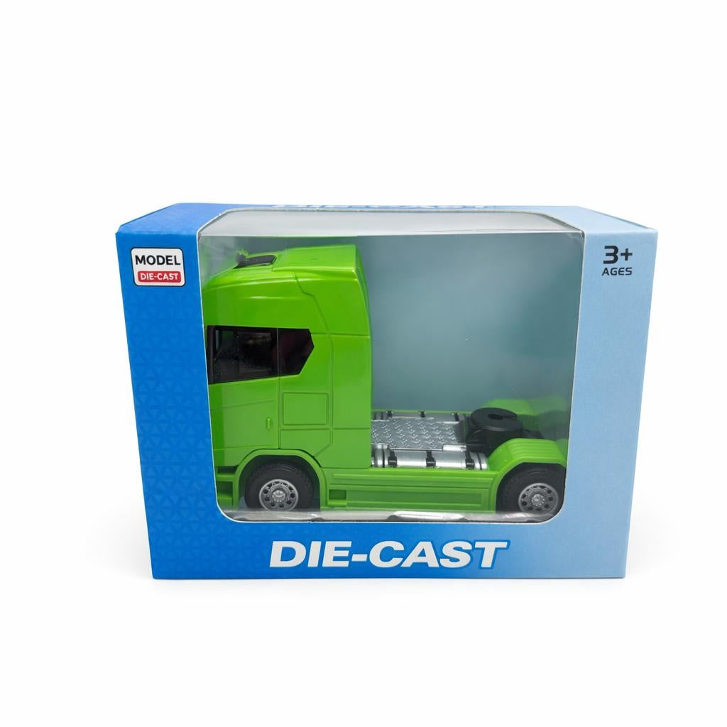 Camion cap tractor metal verde 13.5 cm cabina rabatabila sunete si lumini