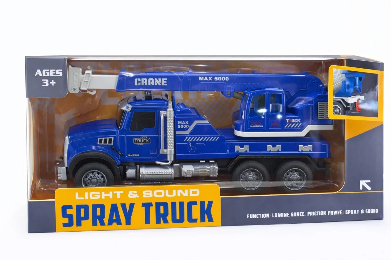 Camion cu betoniera si functie spray, lumini si sunet, albastra, jucarie copii, 24 x 13 cm