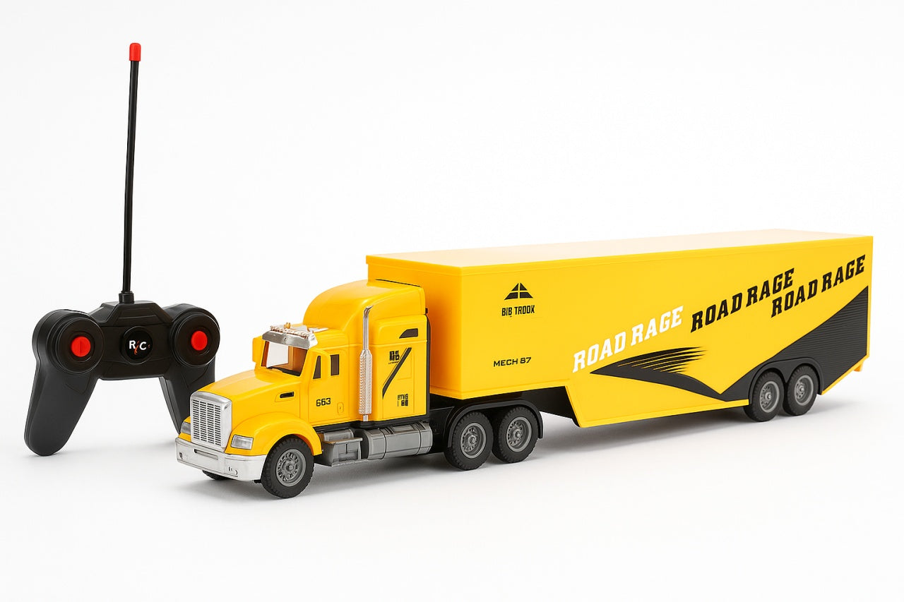 Camion cu radiocomanda 70 cm, model Heavy Trucks, remorca mare, 2.4 GHz, culoare galben