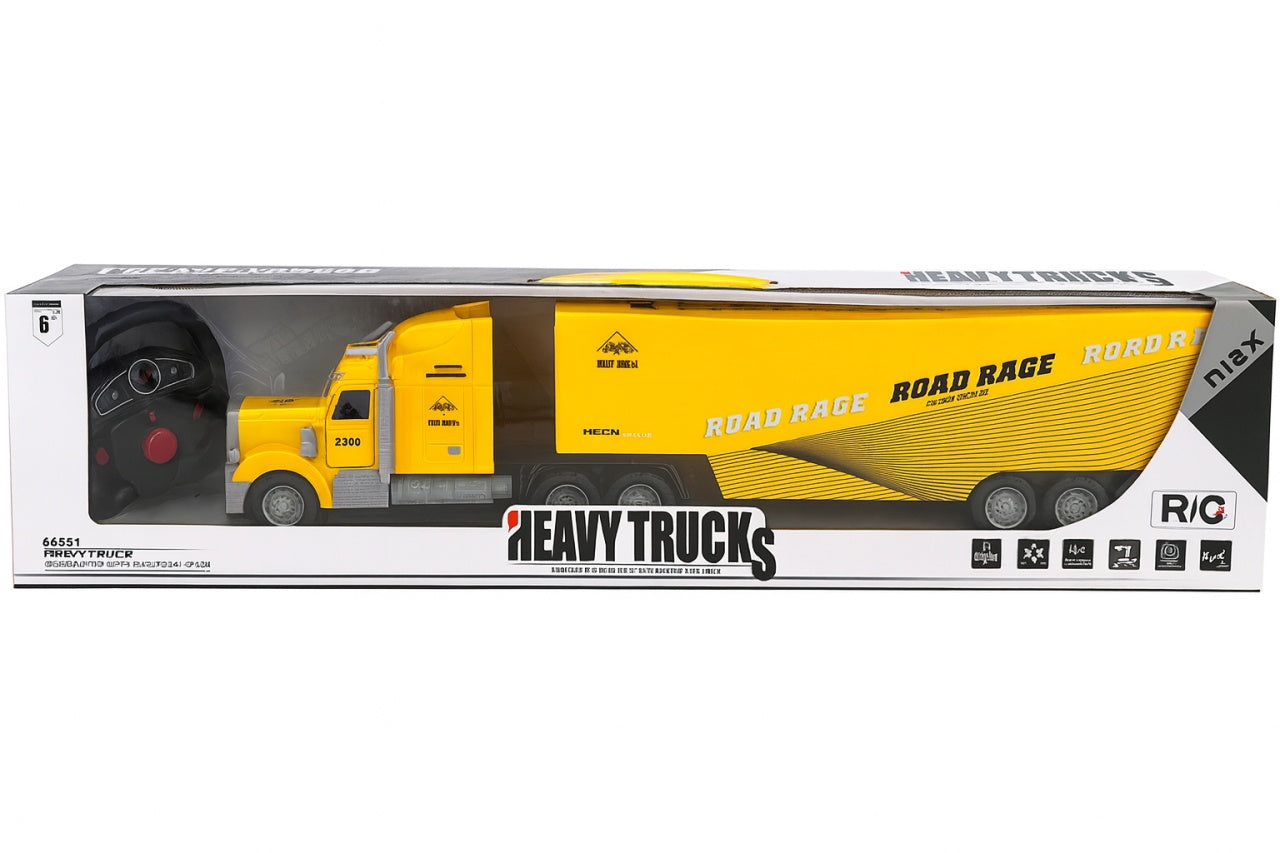 Camion cu radiocomanda 70 cm, model Heavy Trucks, remorca mare, 2.4 GHz, culoare galben