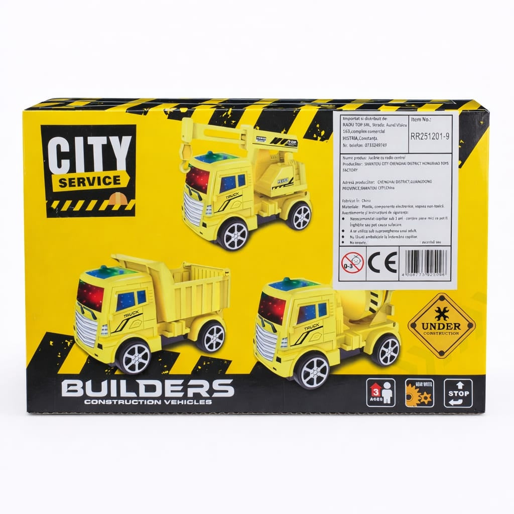 Camion de construcții cu lumini și telecomandă din plastic City Builders