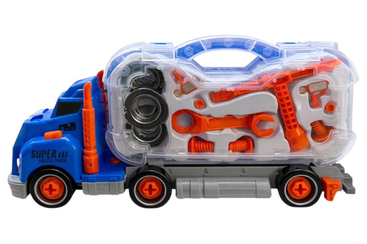 Camion de jucărie cu lumini și sunete, set unelte de construcție, 39,5 cm