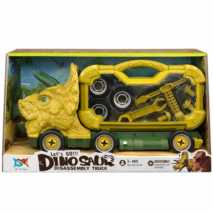Camion dinozaur demontabil cu scule, jucarie constructie copii, 44x23 cm, model Triceratops