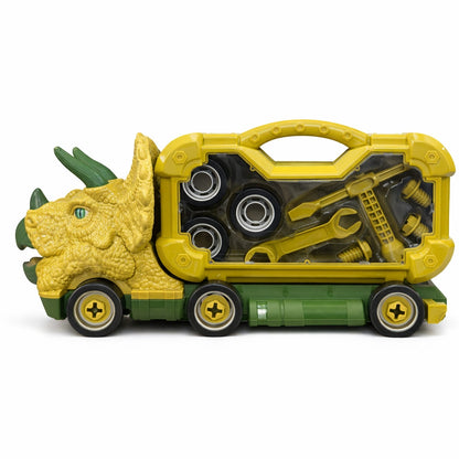 Camion dinozaur demontabil cu scule, jucarie constructie copii, 44x23 cm, model Triceratops