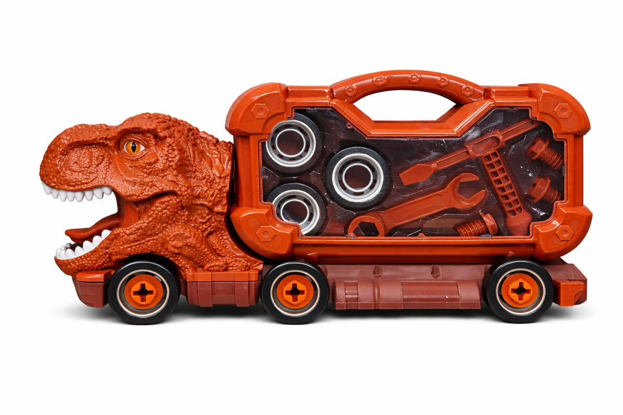 Camion dinozaur T-Rex demontabil cu scule, jucarie constructie copii, 44x23 cm