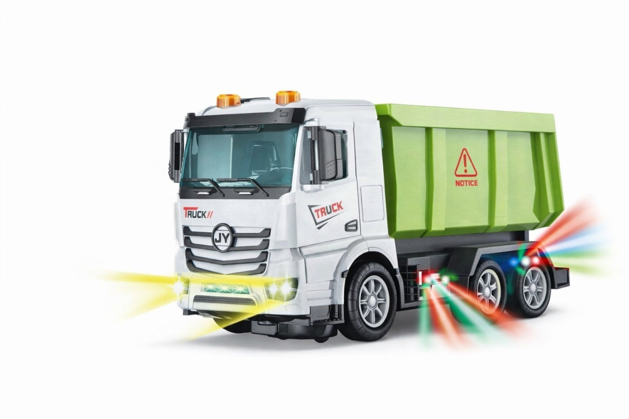 Camion jucarie alb cu verde, cu lumini si muzica, functie bump and go, 22 cm