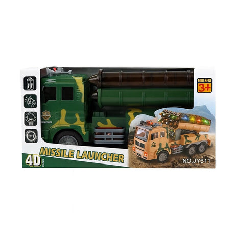 Camion militar jucarie cu lansator rachete, lumini si sunete, model Missile Launcher, 4D, 27x12.5x7.5cm