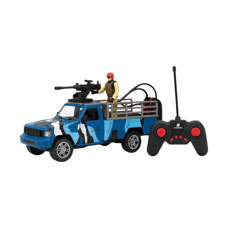 Camioneta militara cu radiocomanda 32x16 cm, cu soldat si tun, model camuflaj, jucarie pentru copii