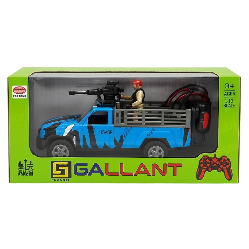 Camioneta militara cu radiocomanda 32x16 cm, cu soldat si tun, model camuflaj, jucarie pentru copii