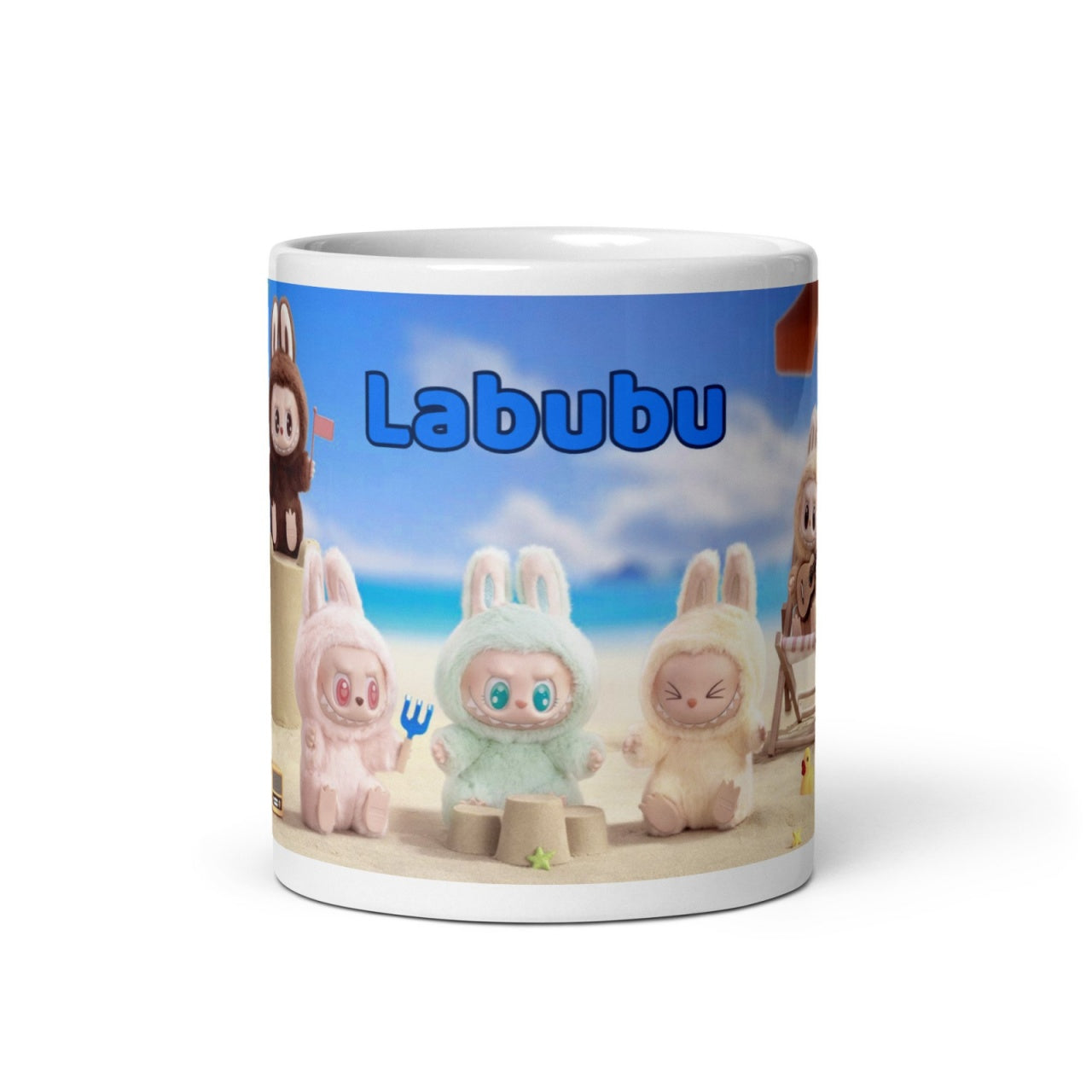 Cana ceramica 330 ml cu model Labubu pe plaja