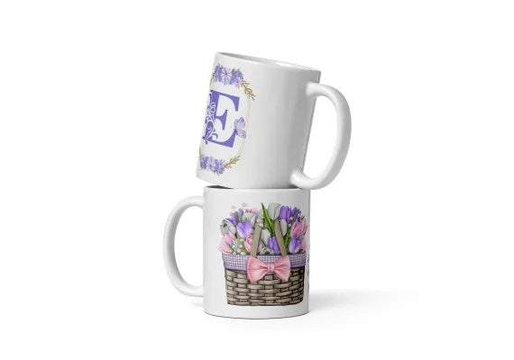 Cana cu model floral si initiala , Cadou special , 330 ml