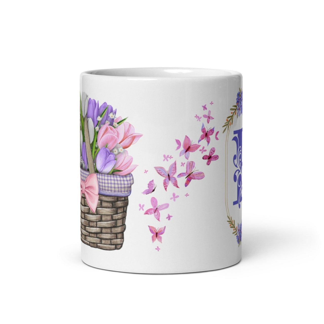 Cana cu model floral si initiala , Cadou special , 330 ml