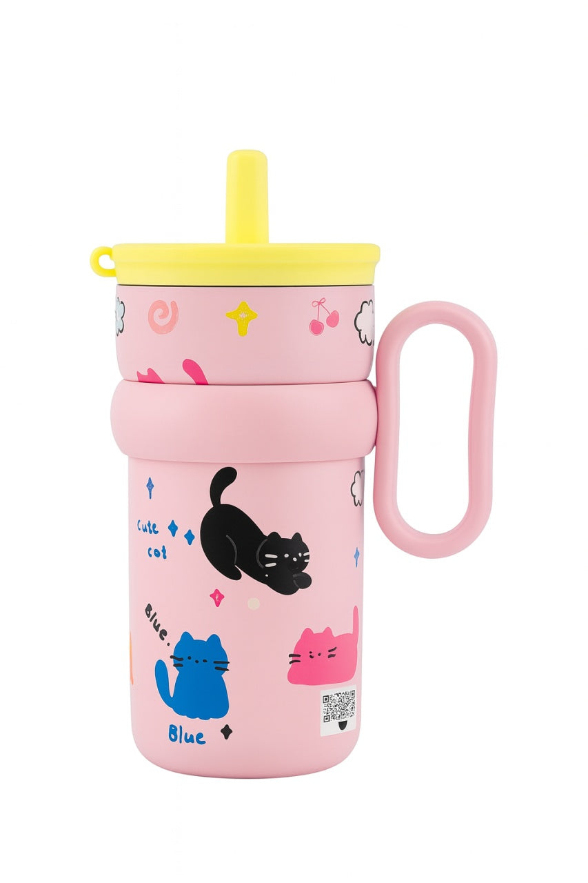 Cana Cu Pai 540ml pentru Copii cu Maner si Design Pisicute