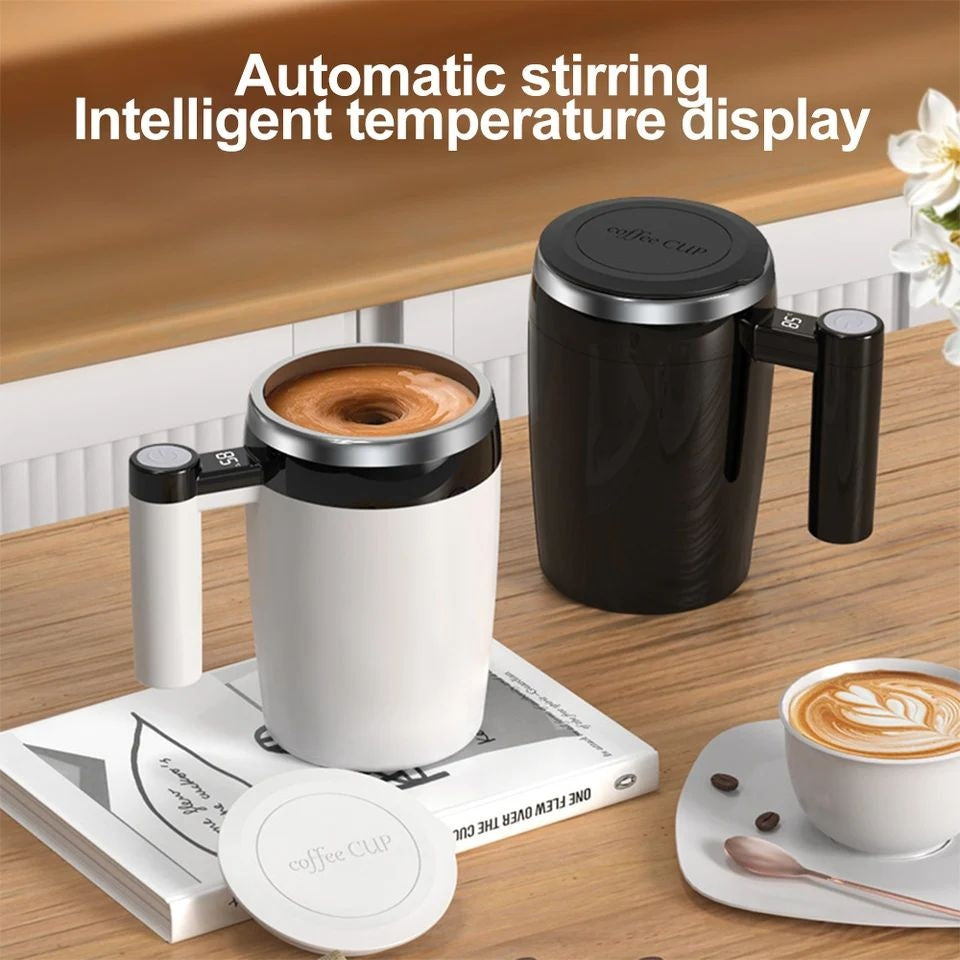 Cana inteligenta cu amestecare automata si afisaj temperatura LCD, reincarcabila USB, 400 ml, negru
