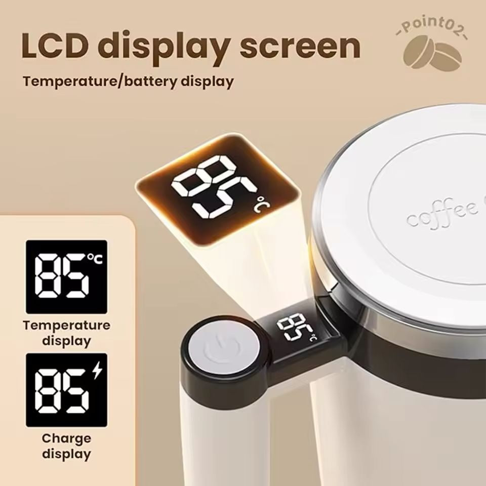 Cana inteligenta cu amestecare automata si afisaj temperatura LCD, reincarcabila USB, 400 ml, negru
