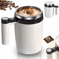 Cana inteligenta cu amestecare automata si afisaj temperatura LCD, reincarcabila USB, 400 ml, alb