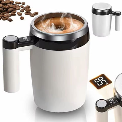 Cana inteligenta cu amestecare automata si afisaj temperatura LCD, reincarcabila USB, 400 ml, alb