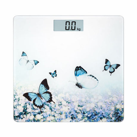 Cantar corporal digital cu display LED, platforma sticla securizata, model fluturi