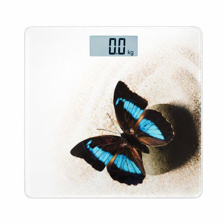 Cantar corporal digital cu display LED, sticla securizata, model fluture albastru