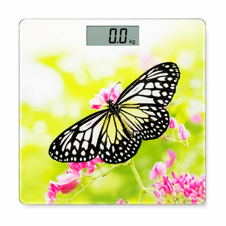 Cantar corporal digital cu display LED, sticla securizata, model fluture si flori