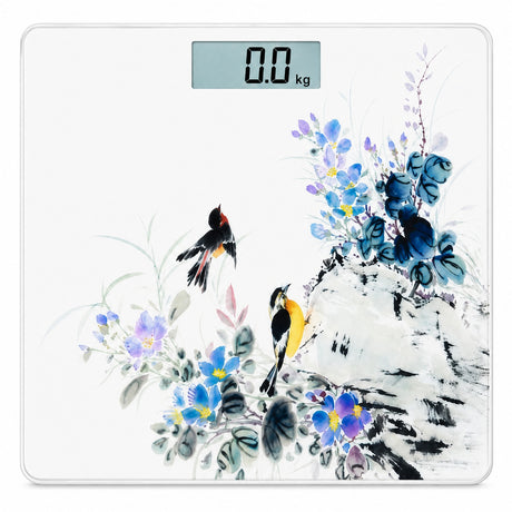 Cantar corporal digital cu display LED, sticla securizata, model pasari si flori