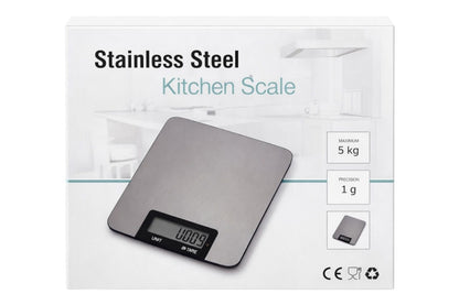 Cantar de bucatarie digital din otel inoxidabil, capacitate 5 kg, gri, afisaj temperatura si timer