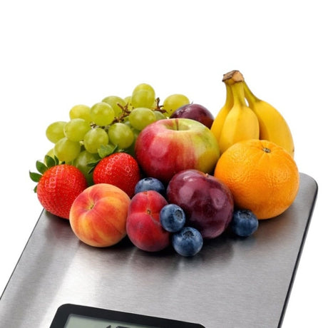Cantar de bucatarie digital din otel inoxidabil, capacitate 5 kg, gri, afisaj temperatura si timer