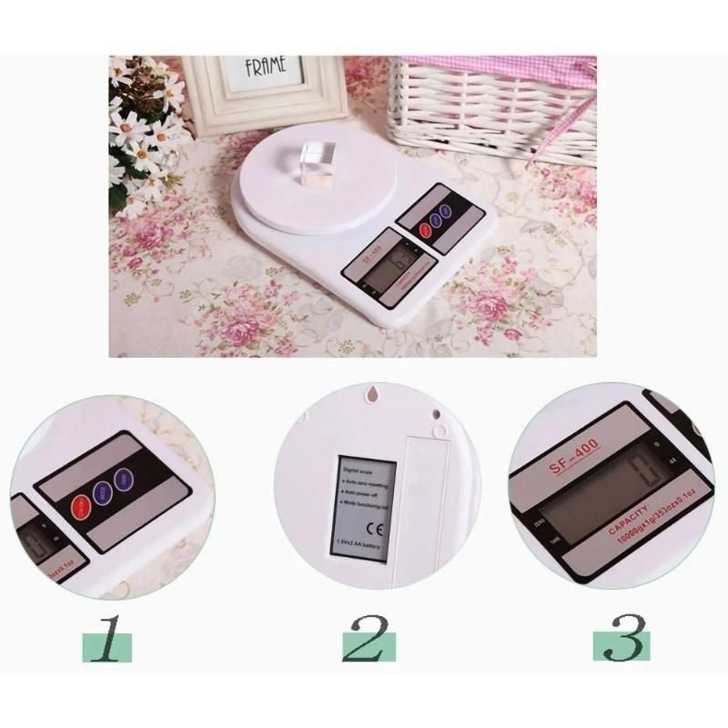 Cântar de Bucătărie Electronic, Alb, Plastic, Afișaj Digital, Capacitate 5 kg
