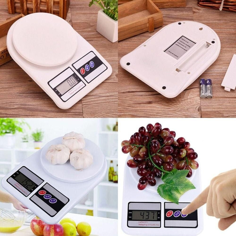 Cântar de Bucătărie Electronic, Alb, Plastic, Afișaj Digital, Capacitate 5 kg